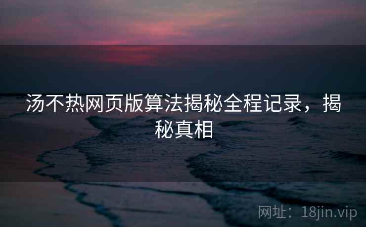 汤不热网页版算法揭秘全程记录,揭秘真相